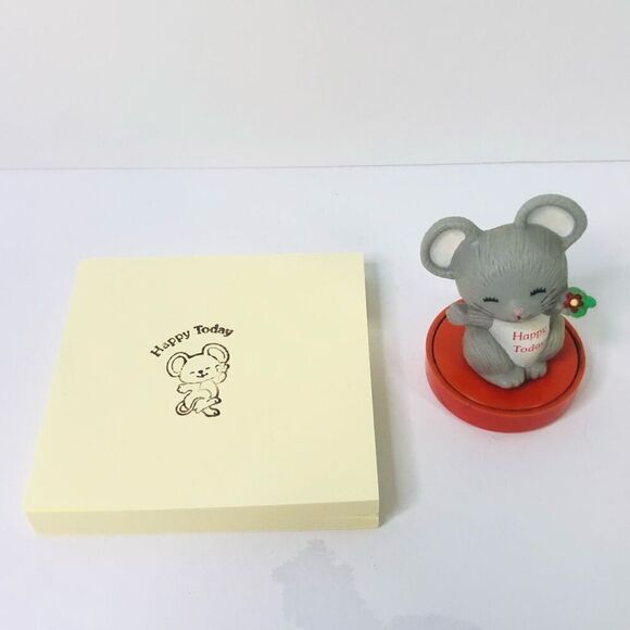 vintage russ berrie stamp happy today gray mouse holding flower - Picture 5 of 7